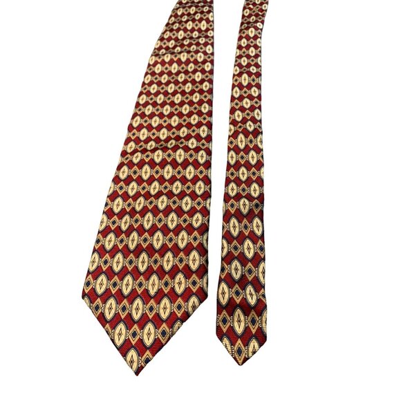 Madison Rhodes Mens Silk Tie Geometric Pattern Red Gold Blue Made in USA Necktie - Picture 1 of 5